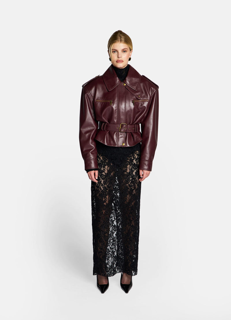 Burgundy Leather Cropped Jacket