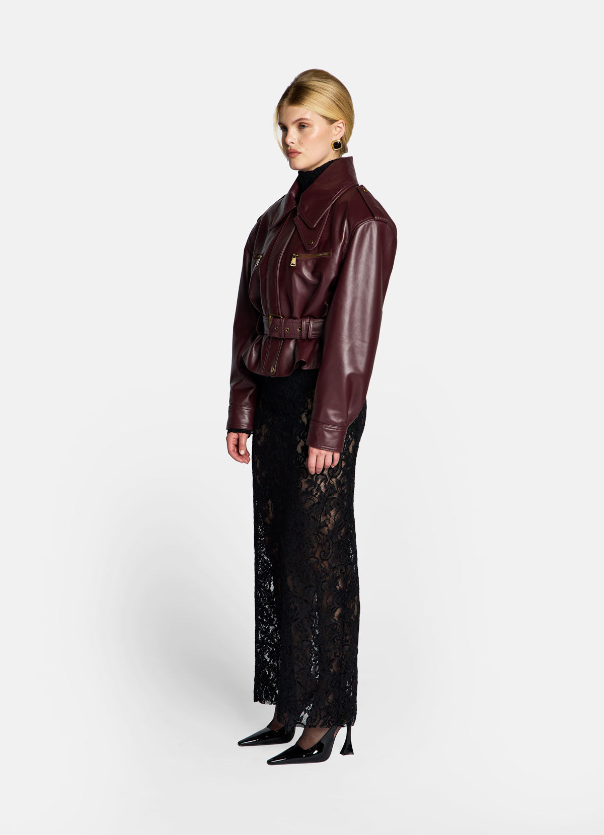 Burgundy Leather Cropped Jacket