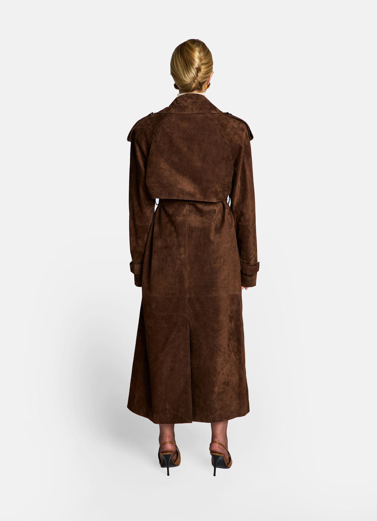 Petite Brown Suede Trench Coat