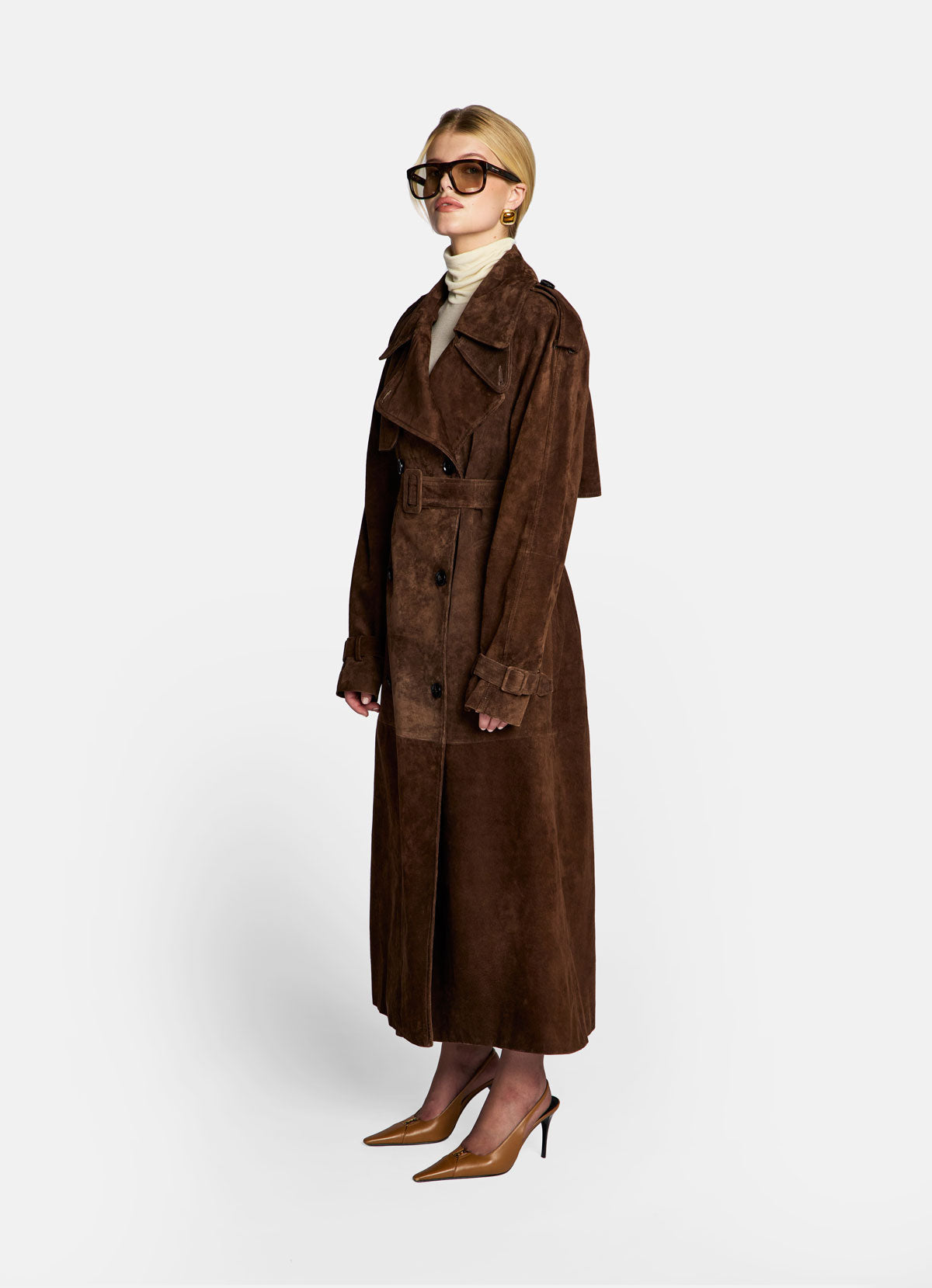 Petite Brown Suede Trench Coat