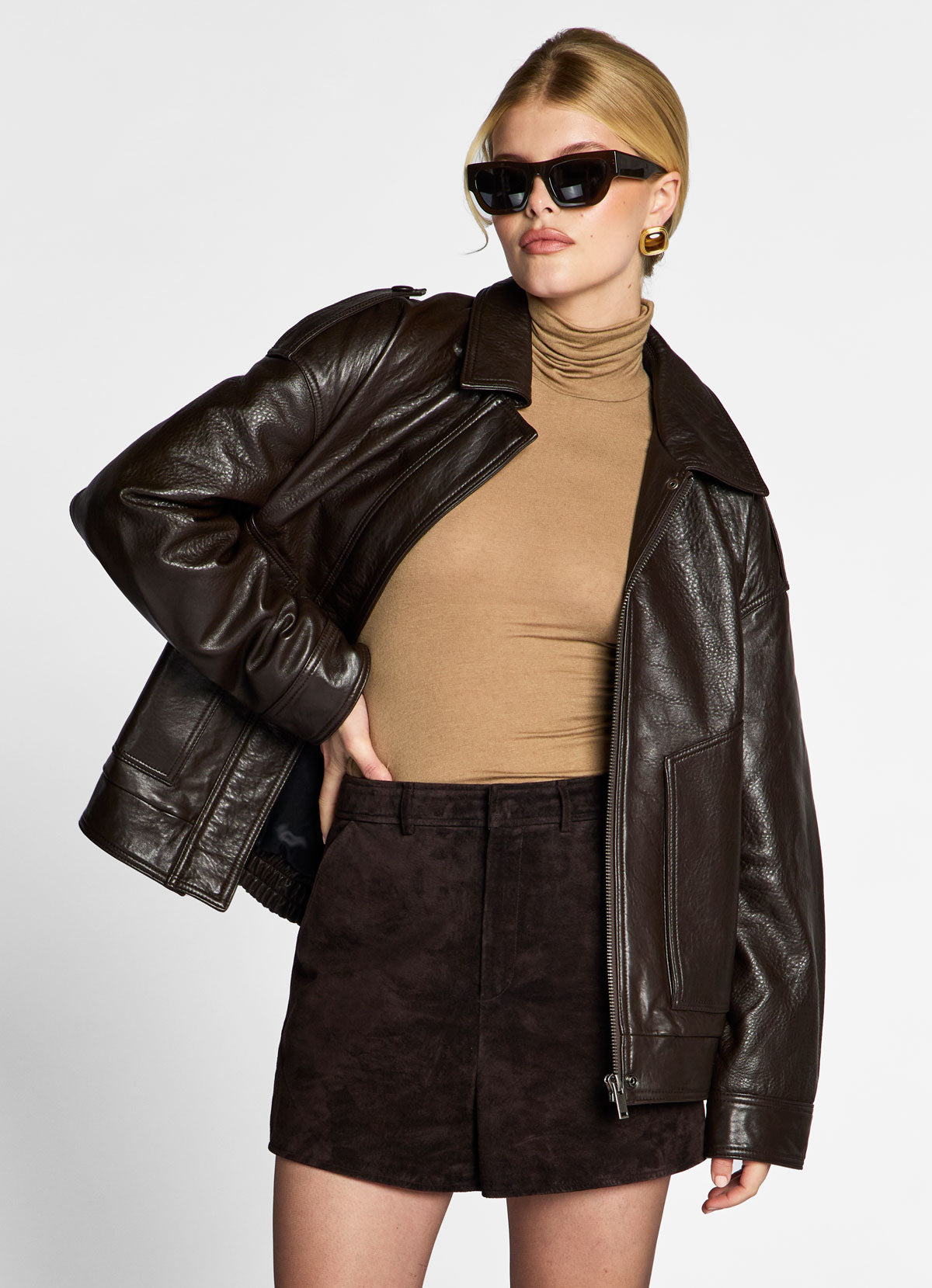 Brown Vintage Leather Bomber Jacket