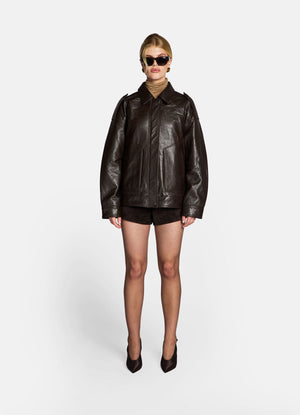 Brown Vintage Leather Bomber Jacket