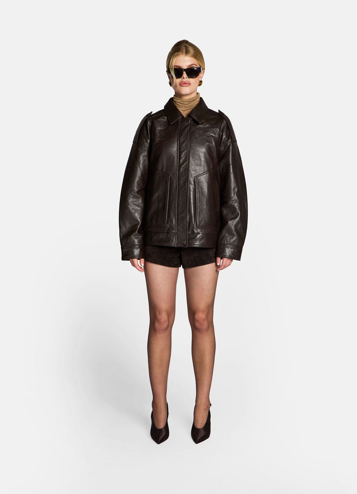 Brown Vintage Leather Bomber Jacket