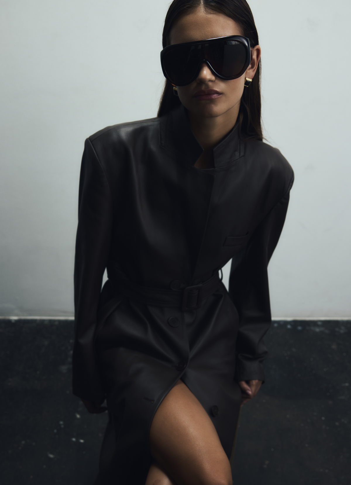 Black Leather Faux Fur Trim Trench Coat