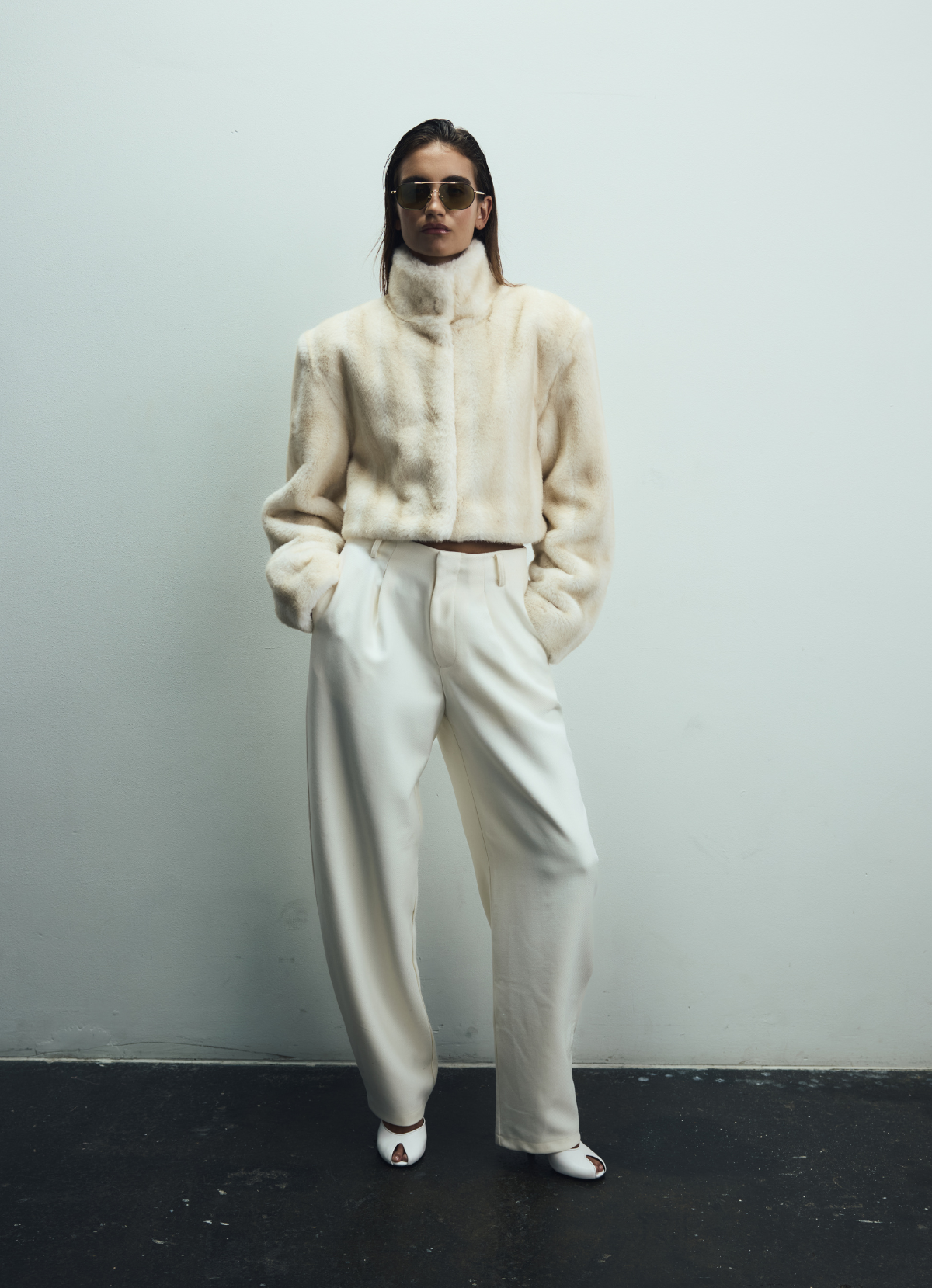 Cream Vintage Faux Fur Cropped Jacket