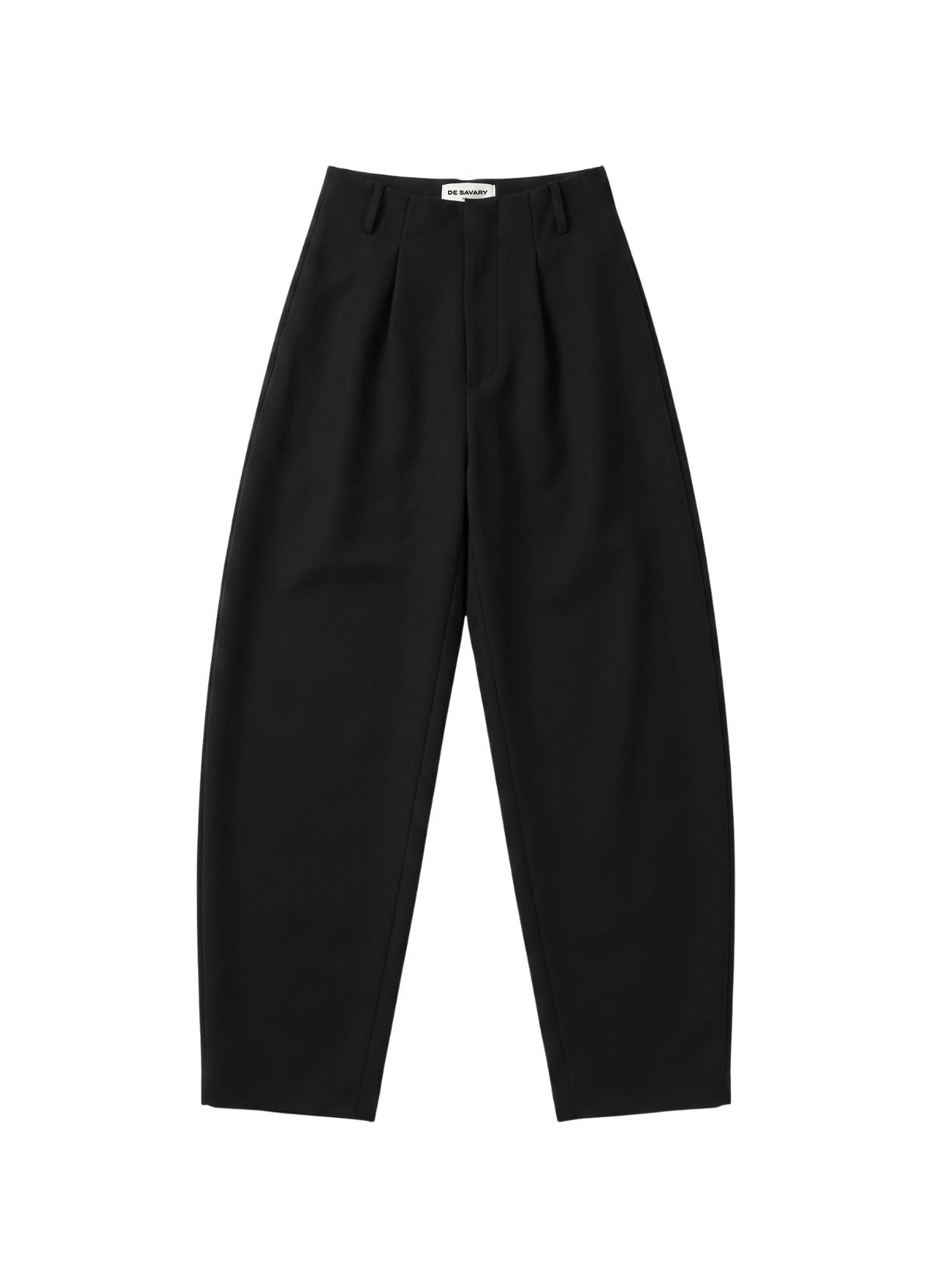 Black Wool Barrel Leg Trousers