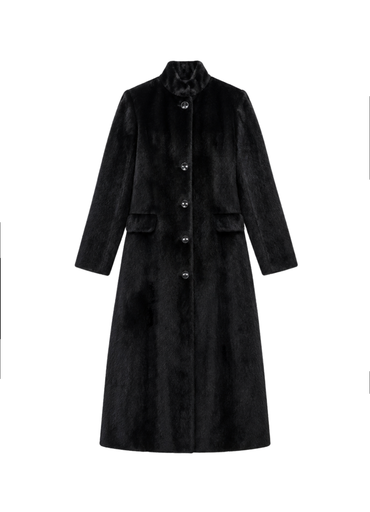 Black Faux Pony Hair Trench Coat