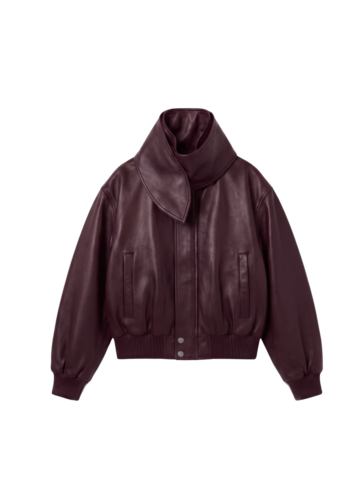 Burgundy Leather Scarf Bomber Jacket