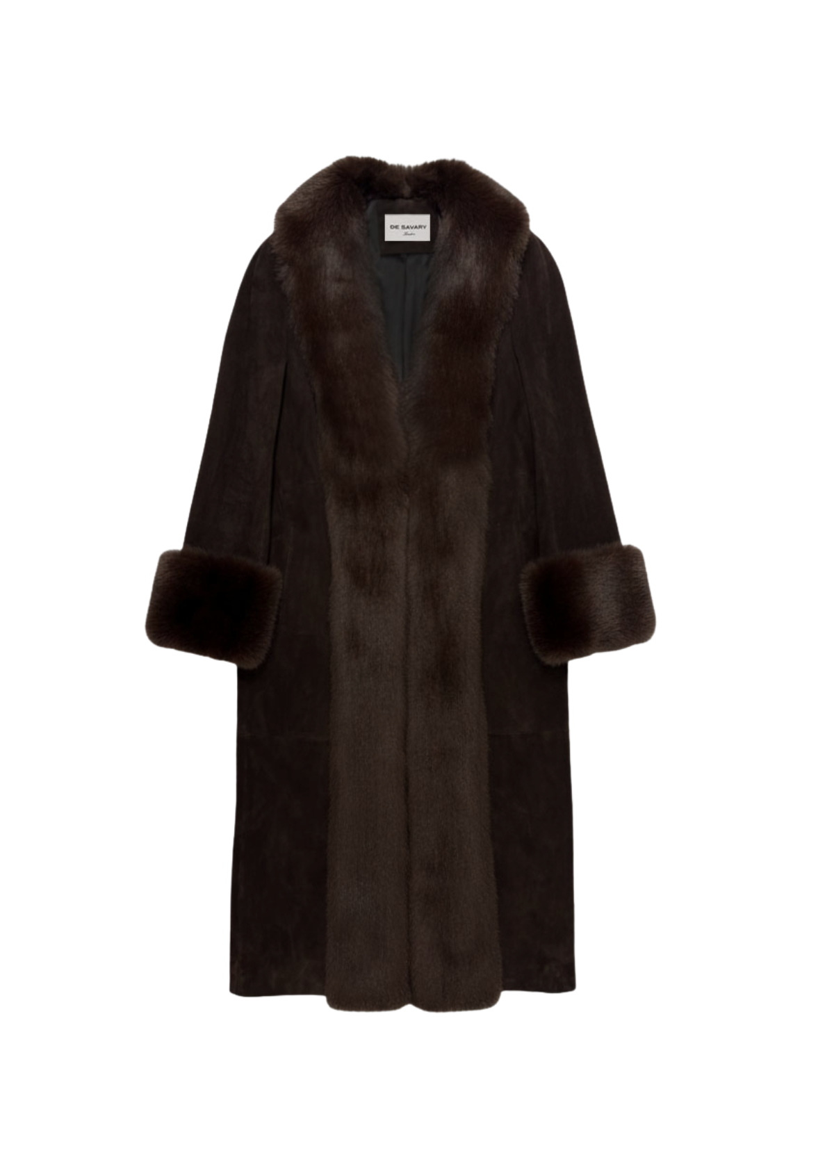 Espresso Suede Faux Fur Trim Maxi Coat