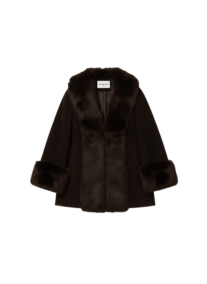 Espresso Suede Faux Fur Trim Coat