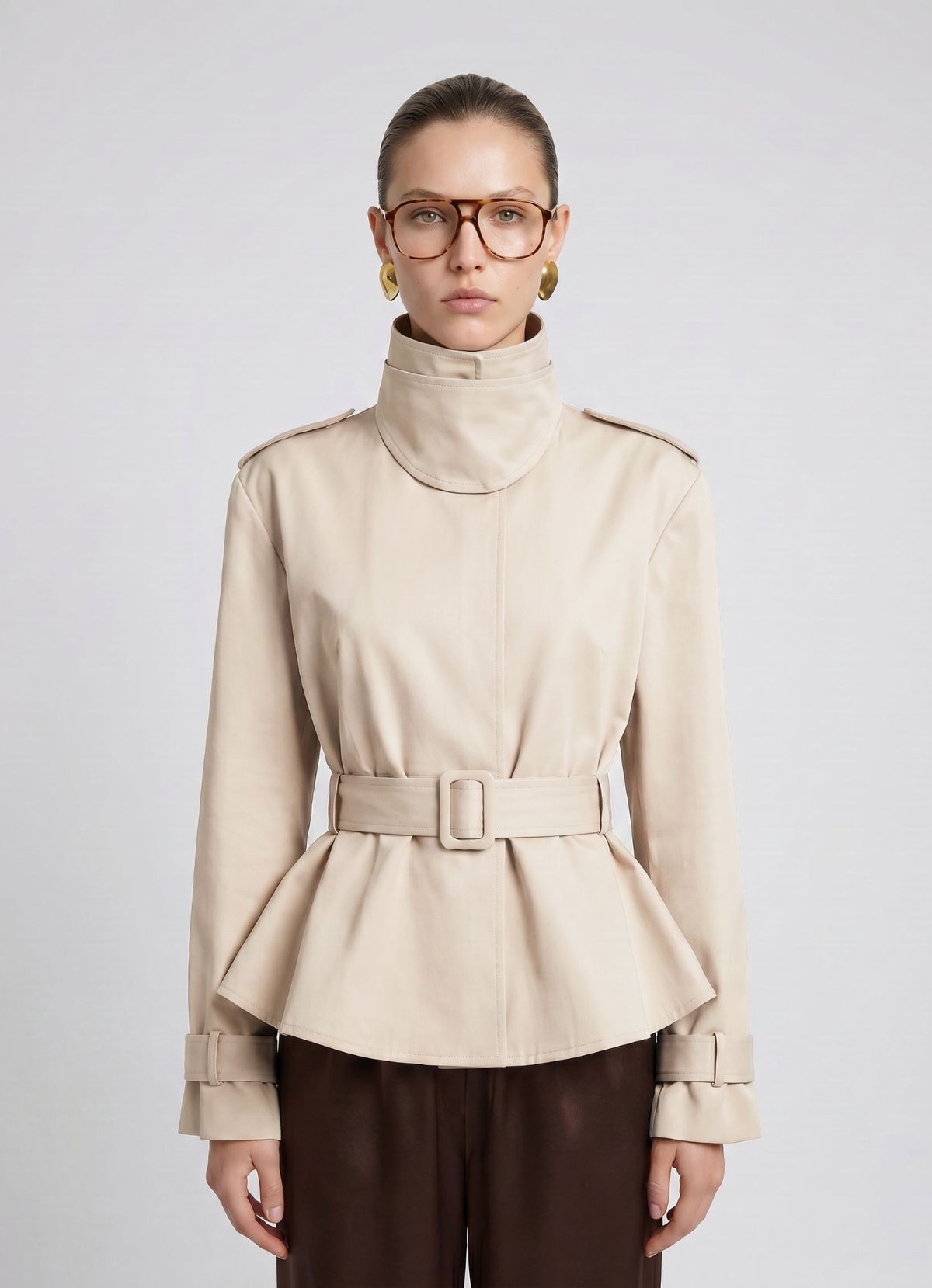 Cotton Peplum Trench Jacket