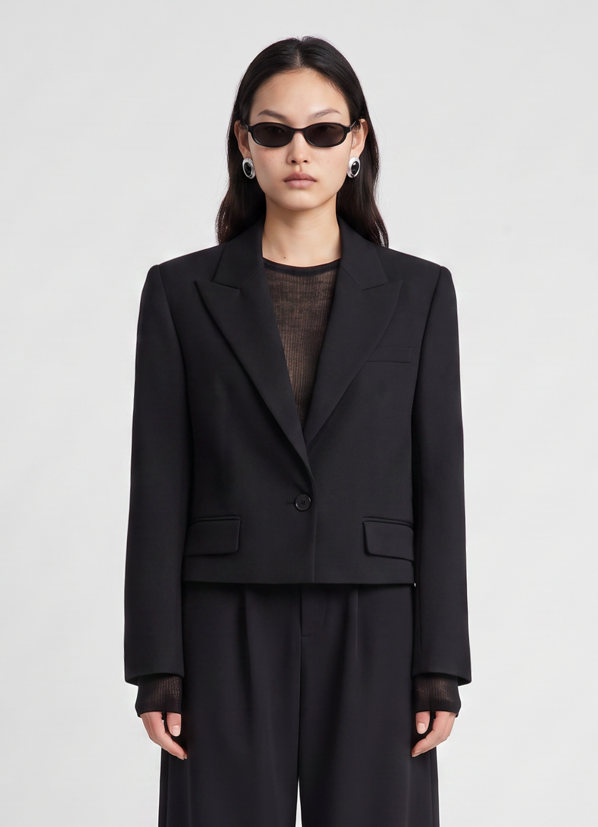 Black Wool Cropped Blazer