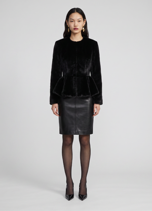 Black Faux Pony Hair Peplum Jacket