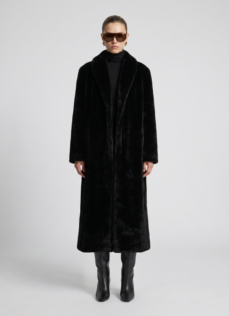 Black Maxi Faux Fur Coat