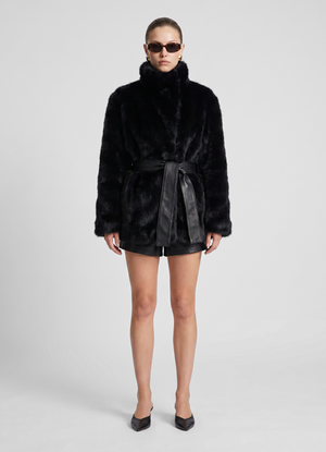 Black Shearling Belted Coat