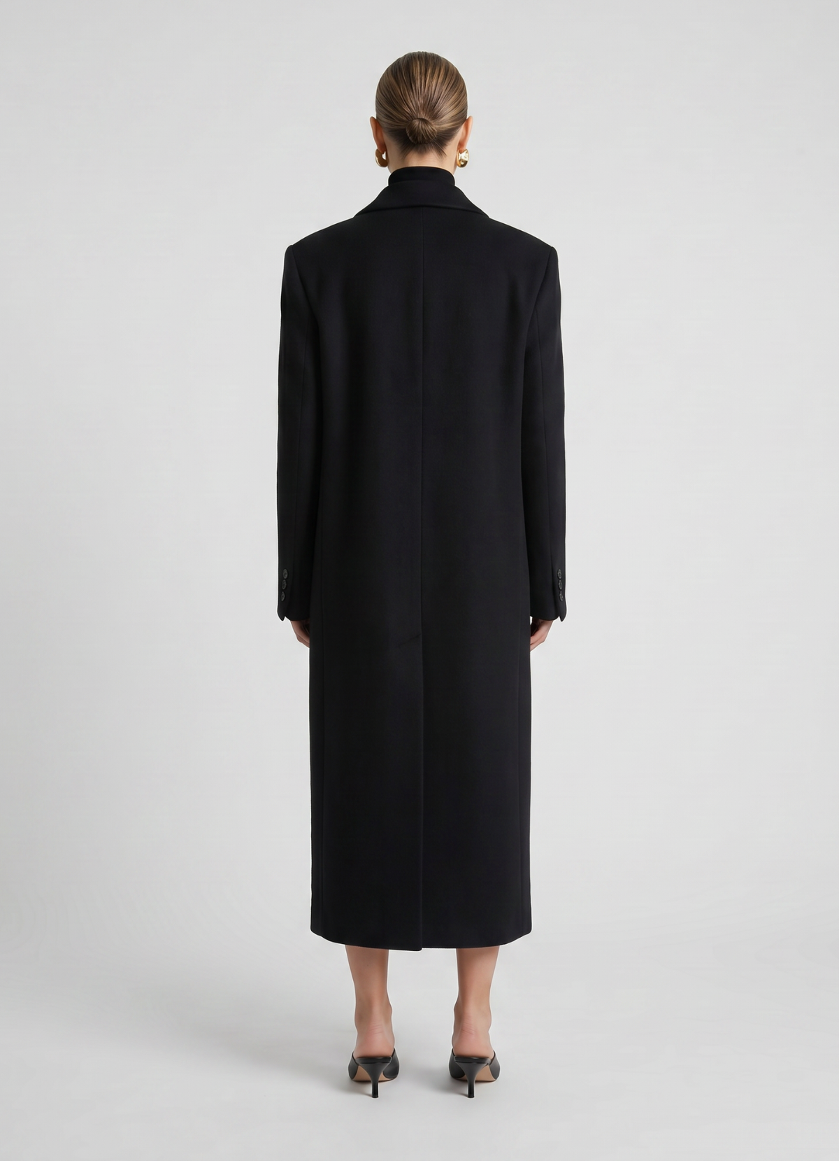 Black Wool Straight Trench Coat