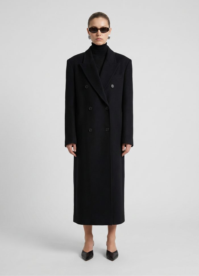 Black Wool Straight Trench Coat