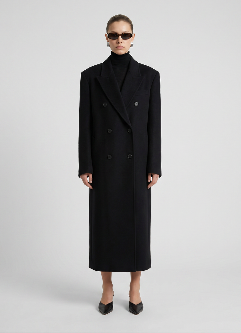 Black Wool Straight Trench Coat
