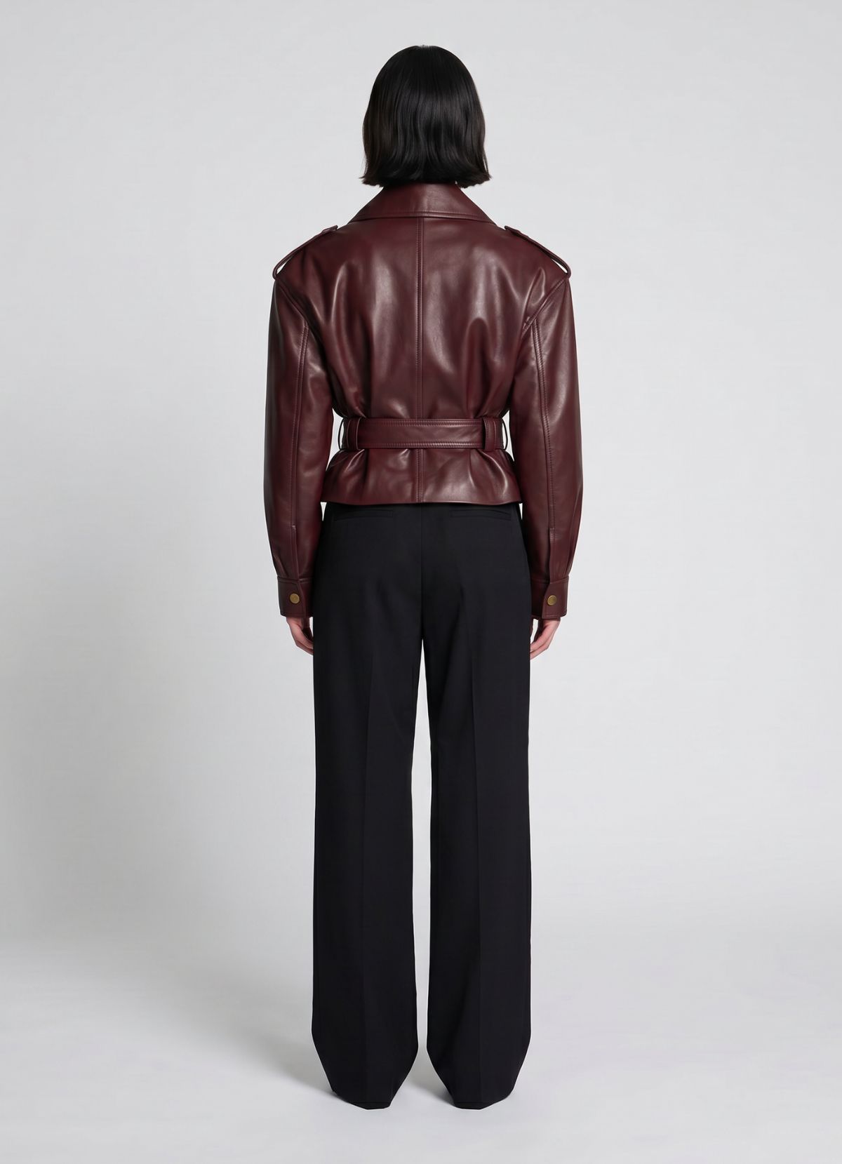 Burgundy Leather Cropped Jacket