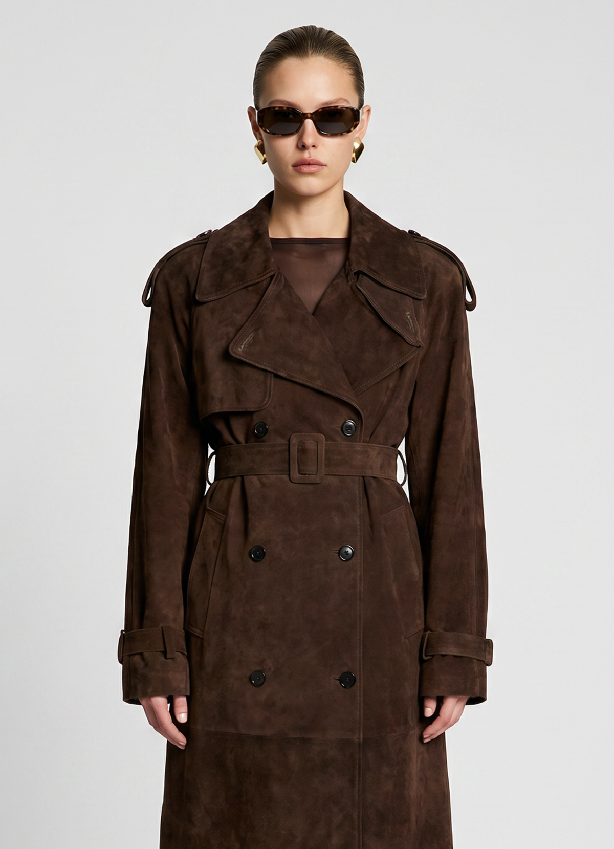 Petite Brown Suede Trench Coat