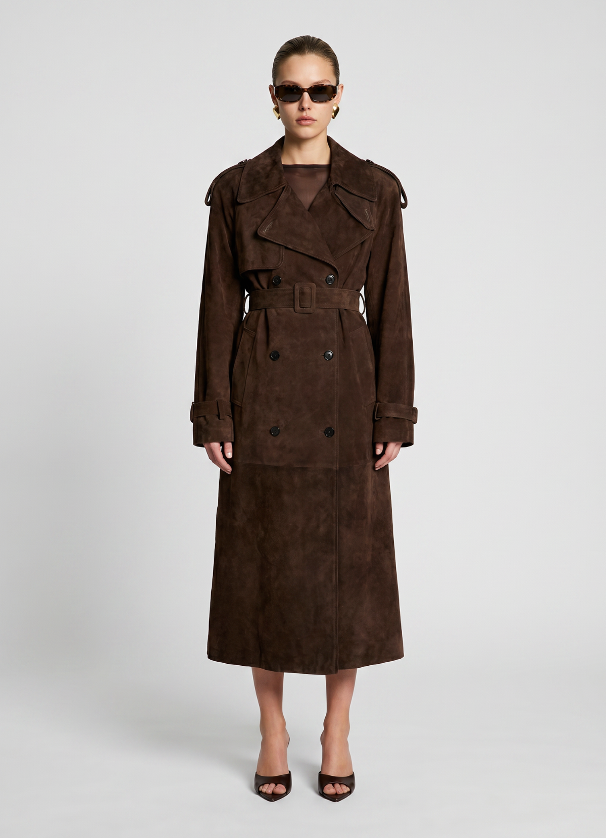 Petite Brown Suede Trench Coat