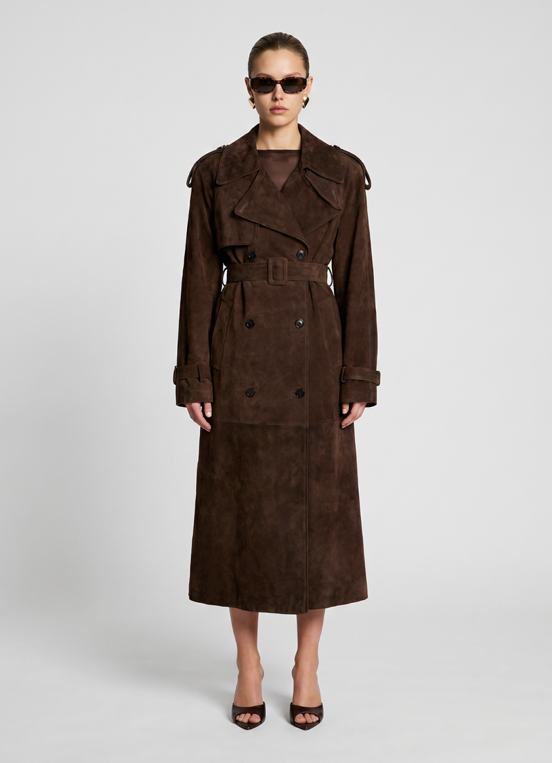 Petite Brown Suede Trench Coat