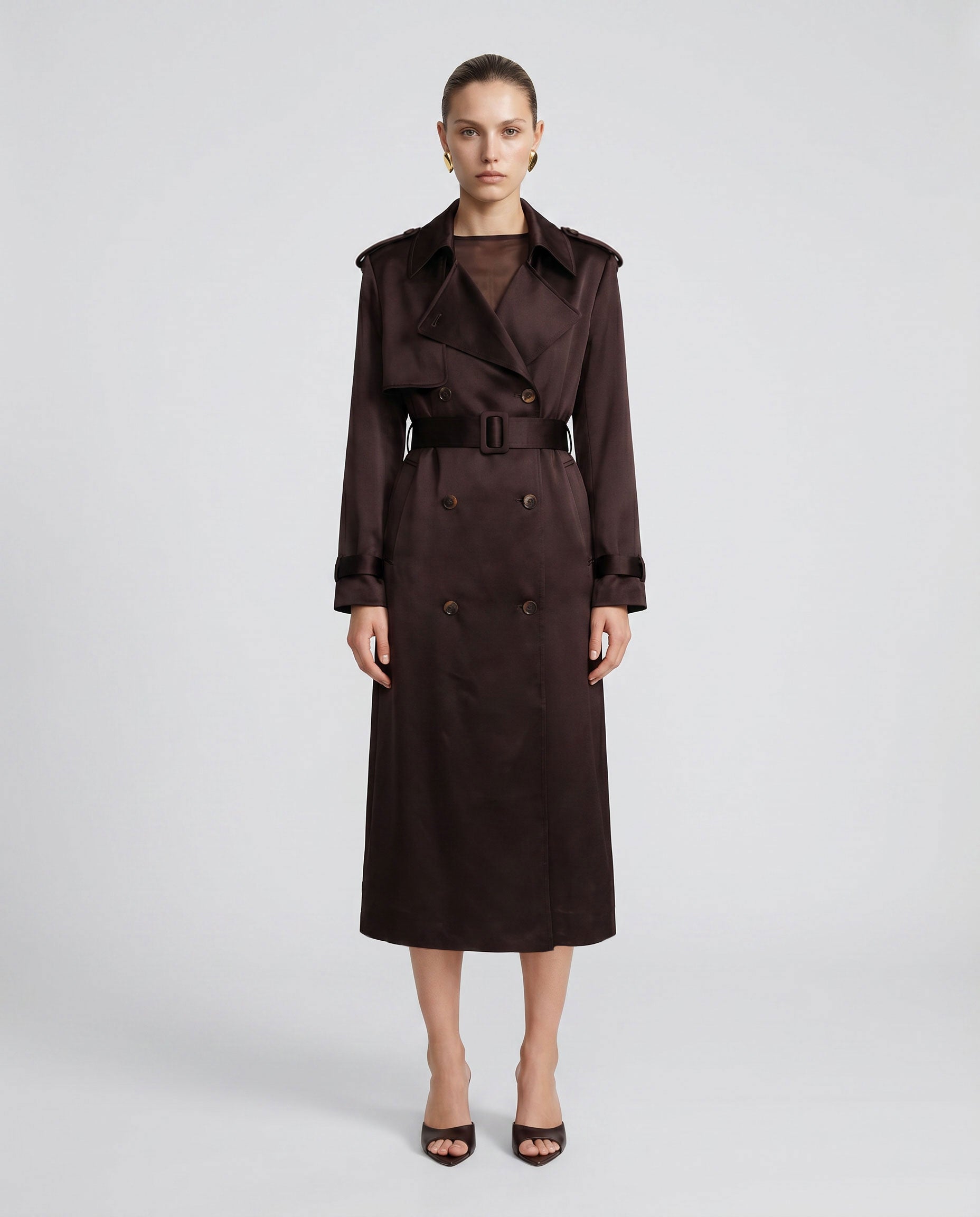 Chocolate Satin Trench Coat
