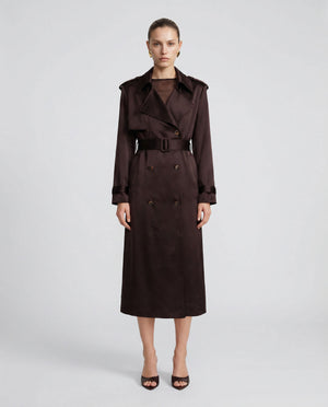Chocolate Satin Trench Coat