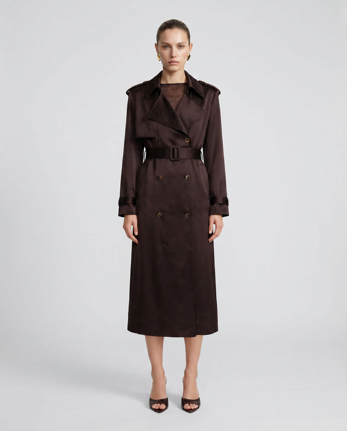 Chocolate Satin Trench Coat
