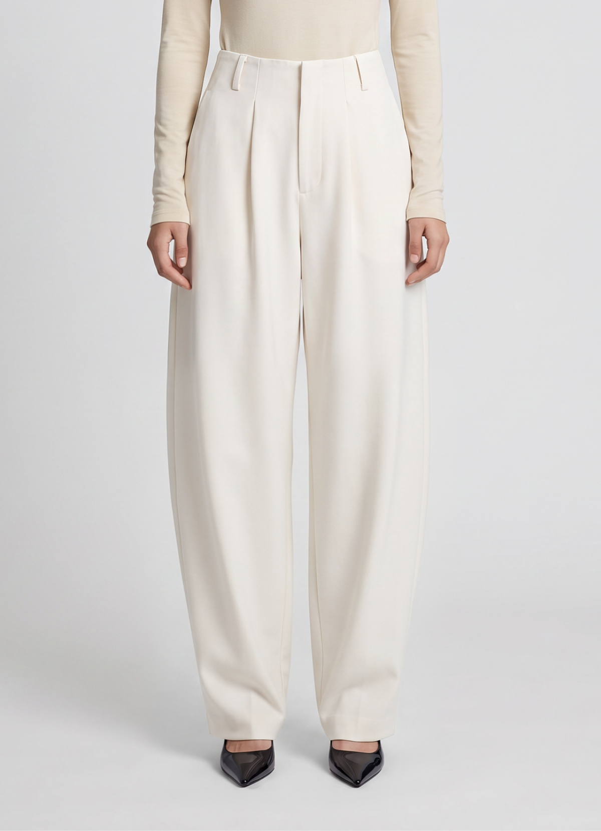 Cream Wool Barrel Leg Trousers