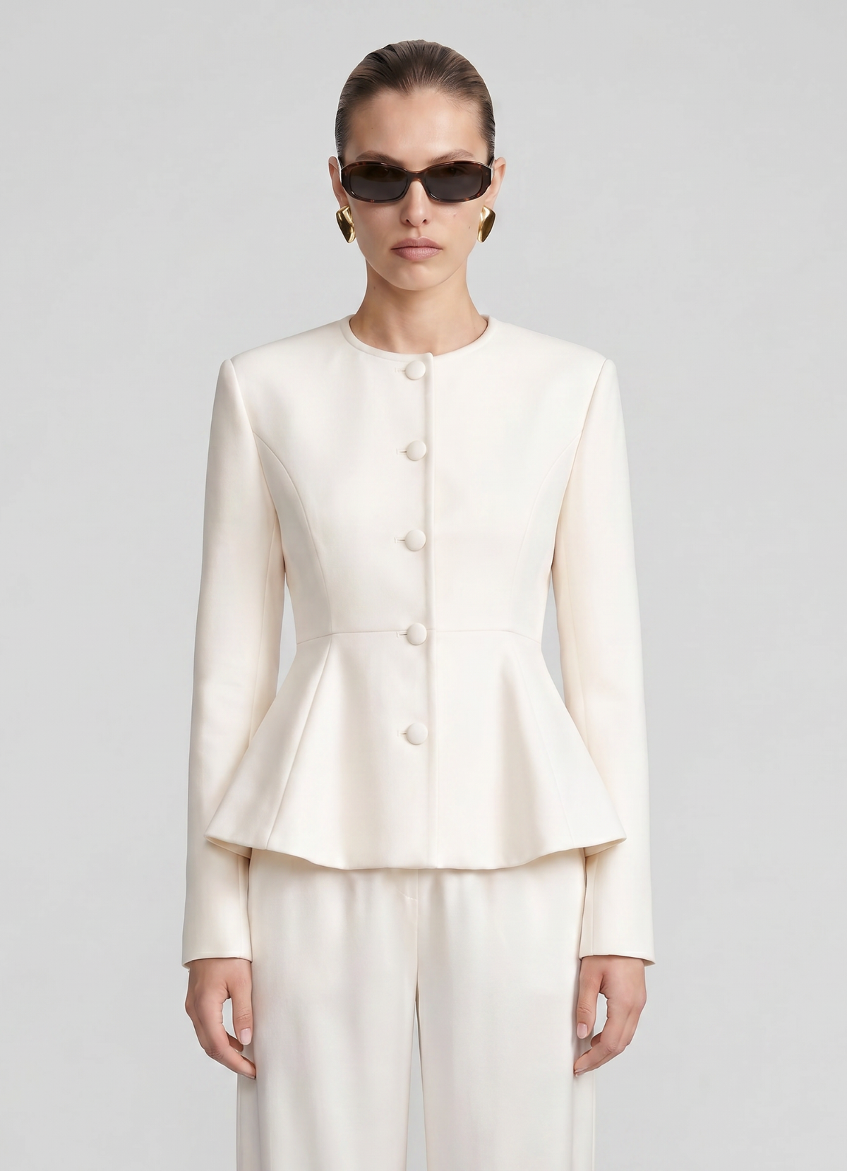 Cream Wool Peplum Jacket