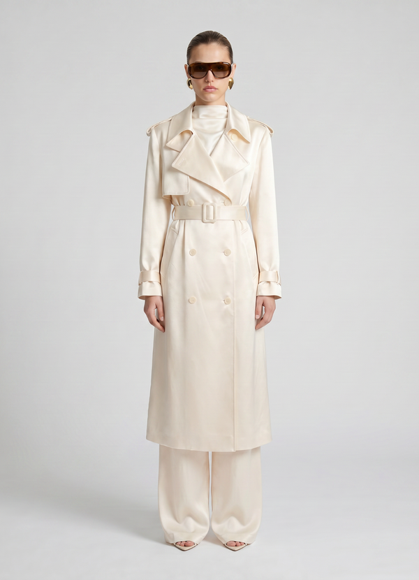 Ivory Satin Trench Coat