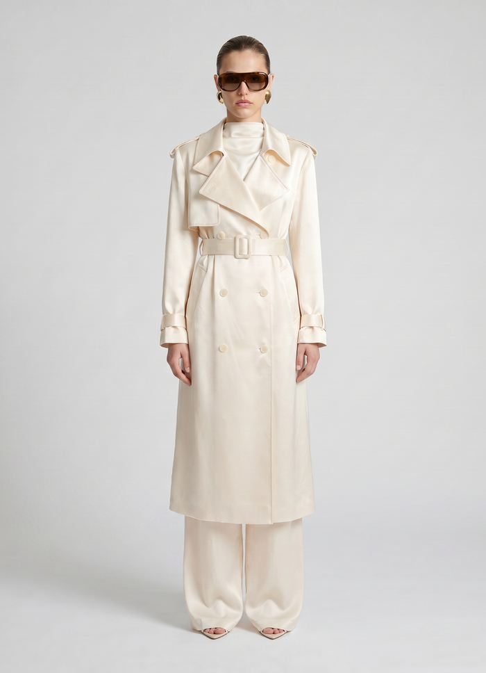 Ivory Satin Trench Coat