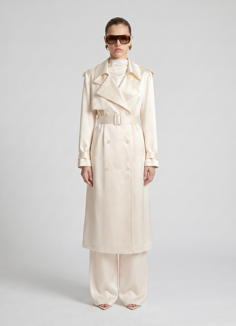 Ivory Satin Trench Coat
