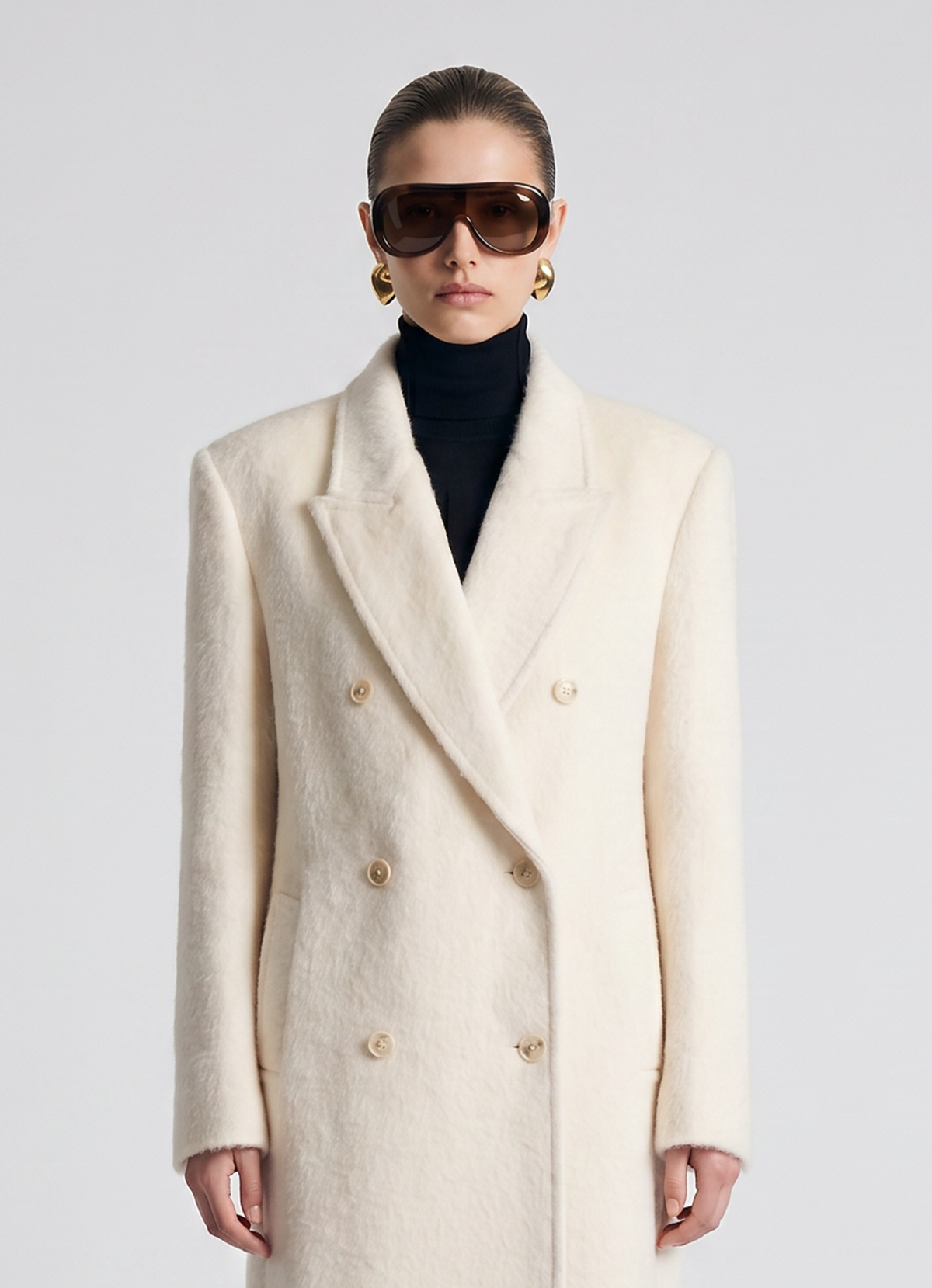 Cream Brushed Wool Trench Coat