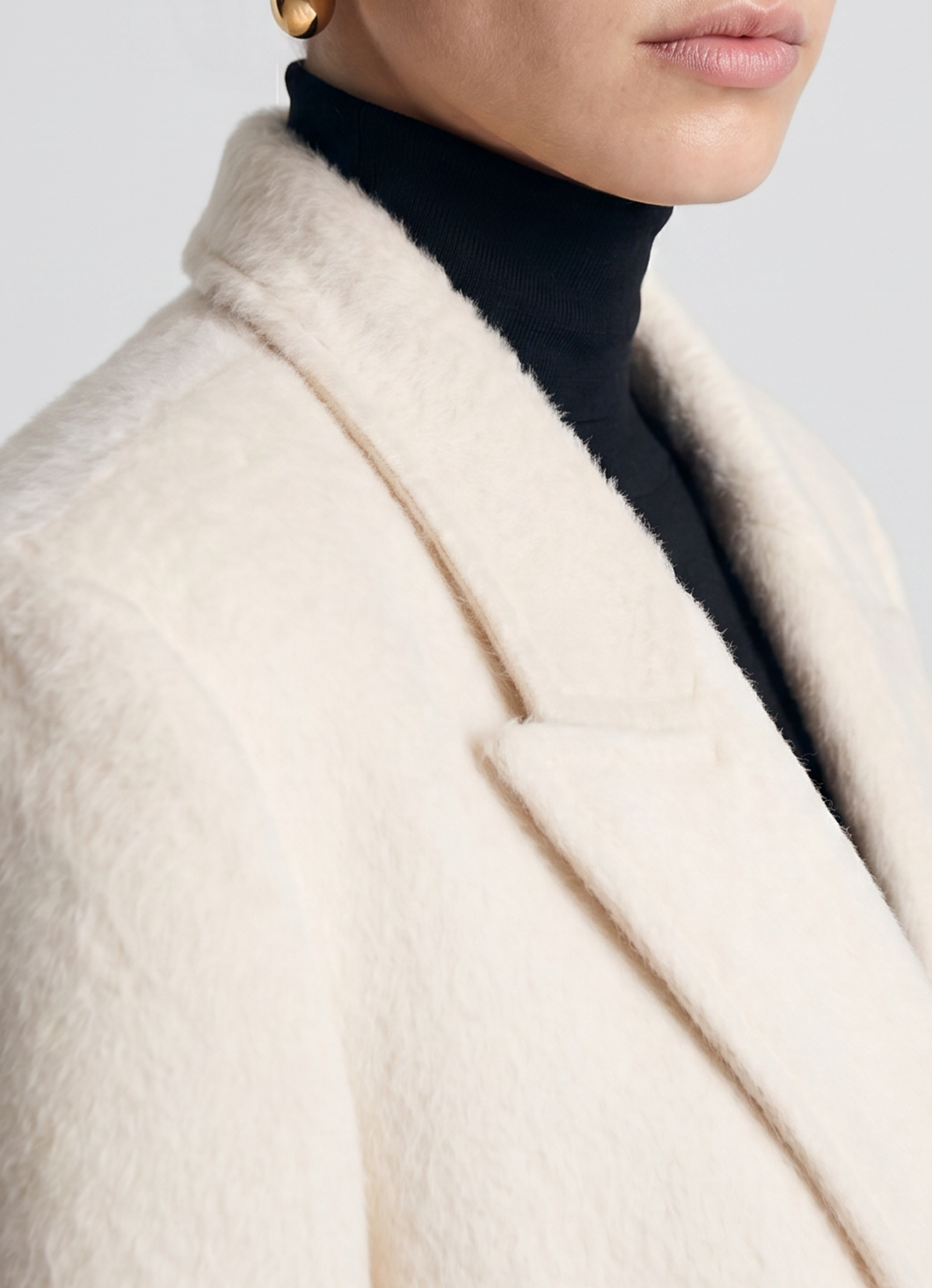 Cream Brushed Wool Trench Coat