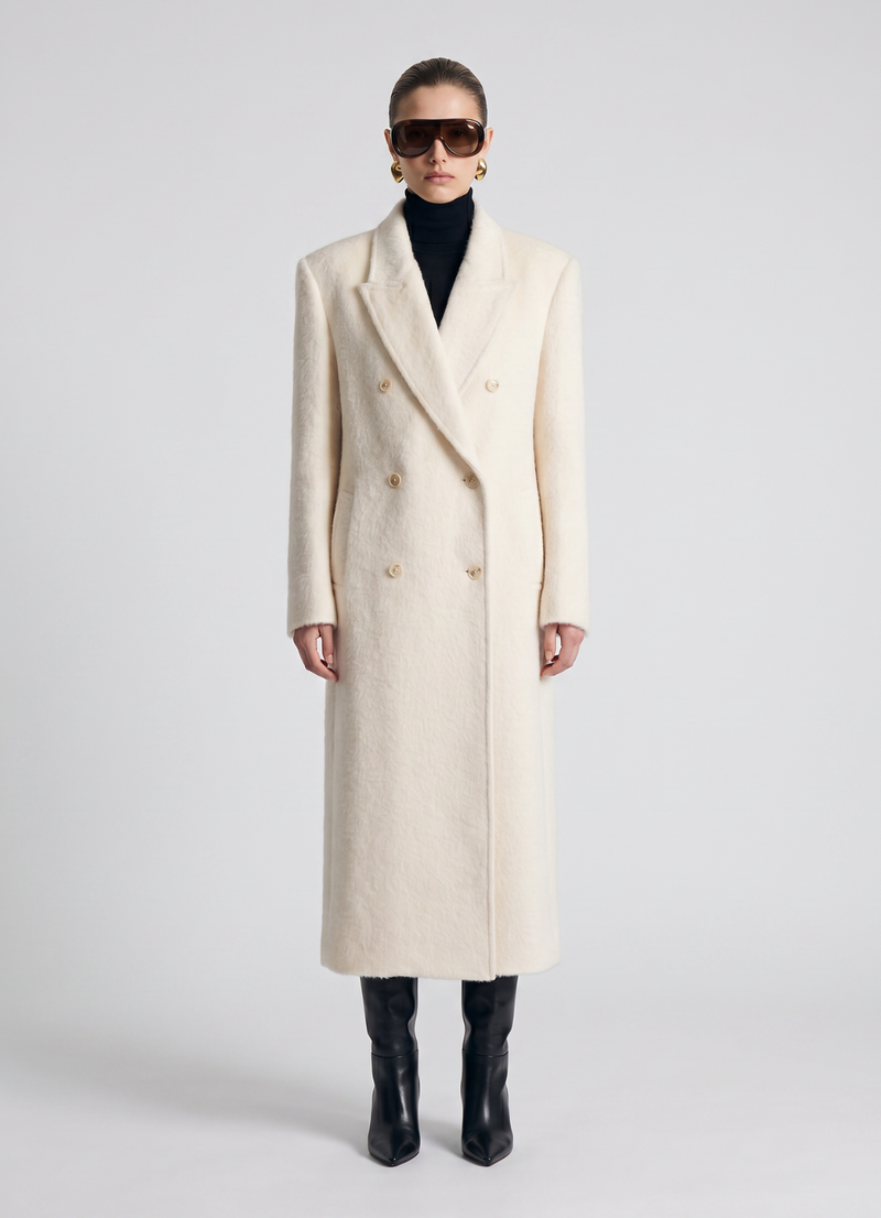 Cream Brushed Wool Trench Coat