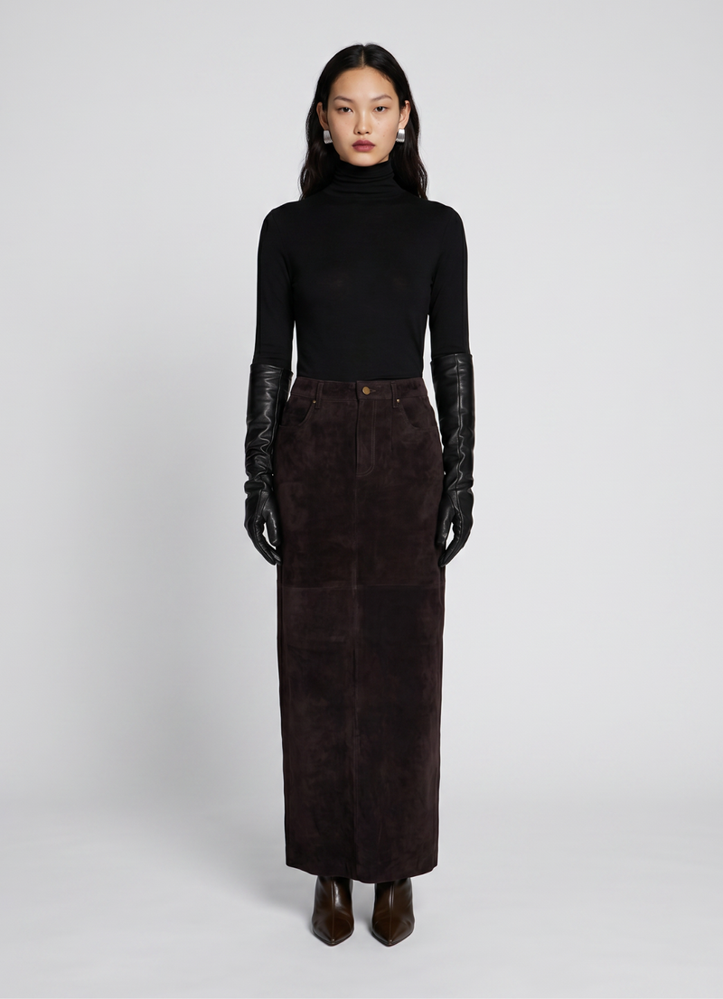 Espresso Suede Maxi Skirt