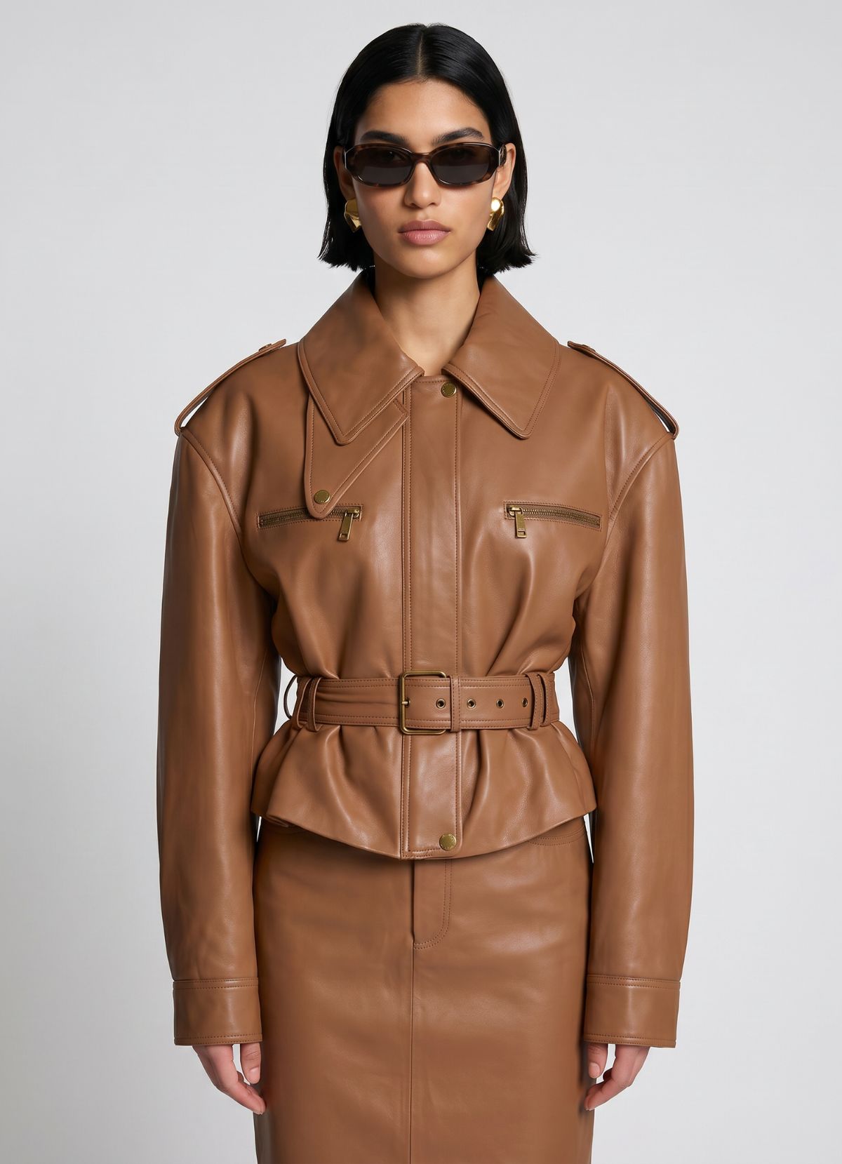 Mocha Leather Cropped Jacket