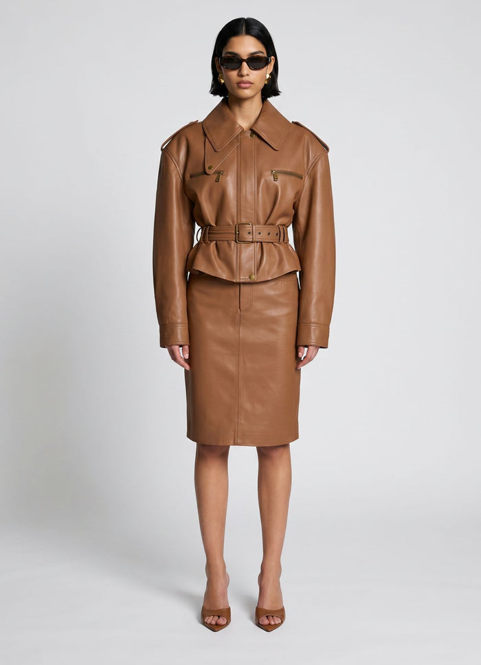 Mocha Leather Cropped Jacket