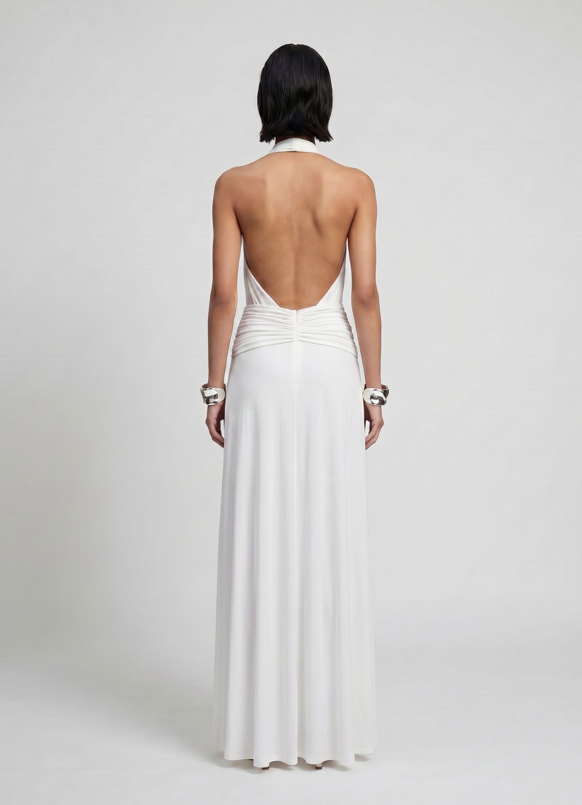 White Draped Halter Maxi Dress