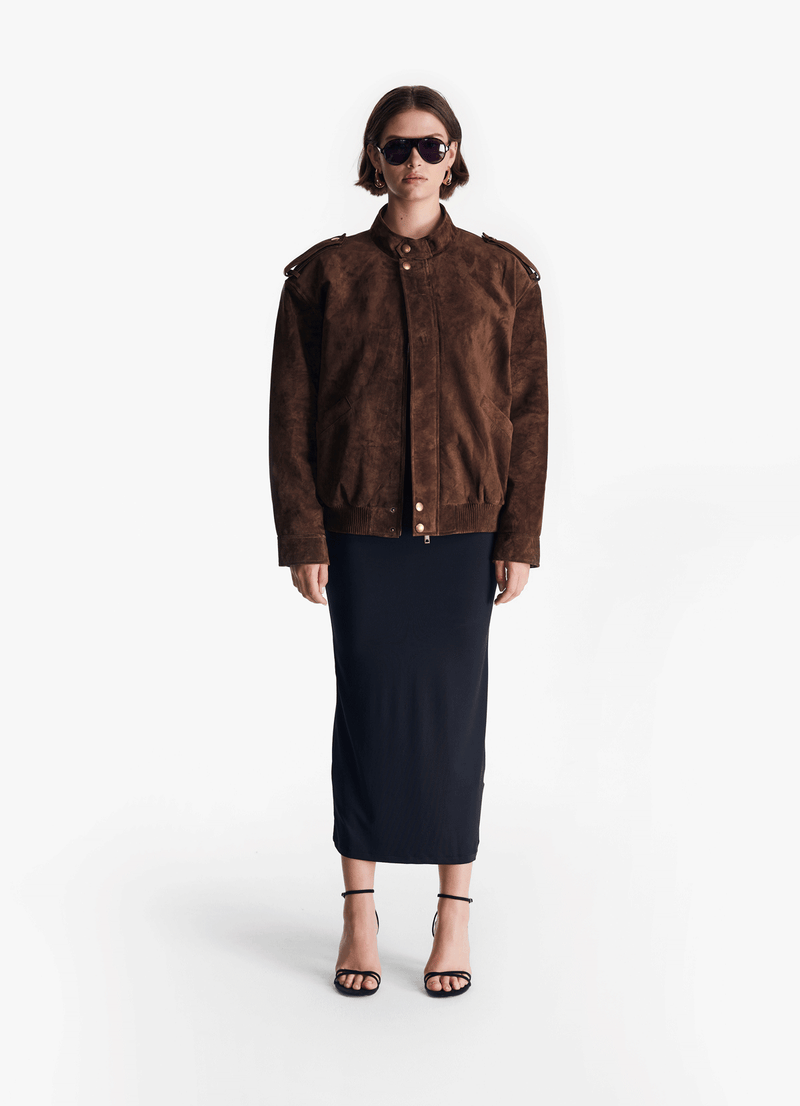 Brown Suede Bomber Jacket