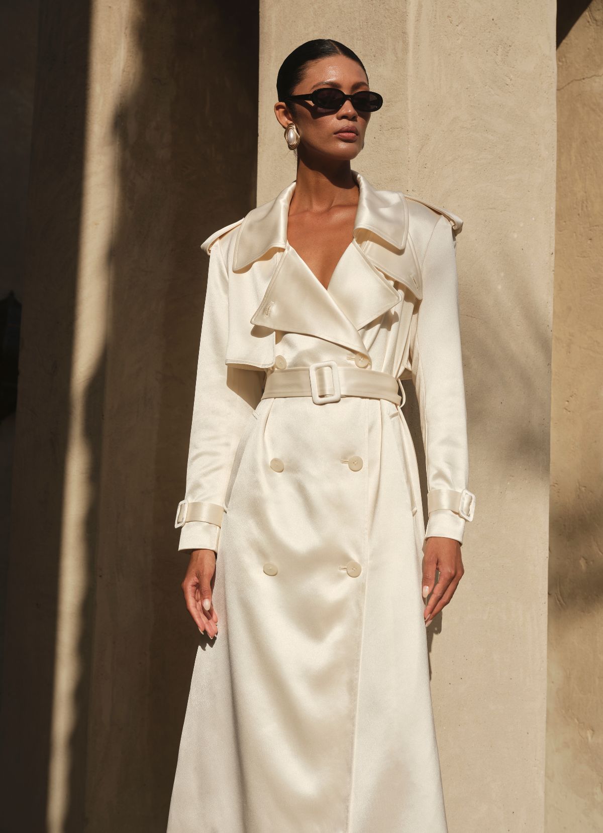 Ivory Satin Trench Coat