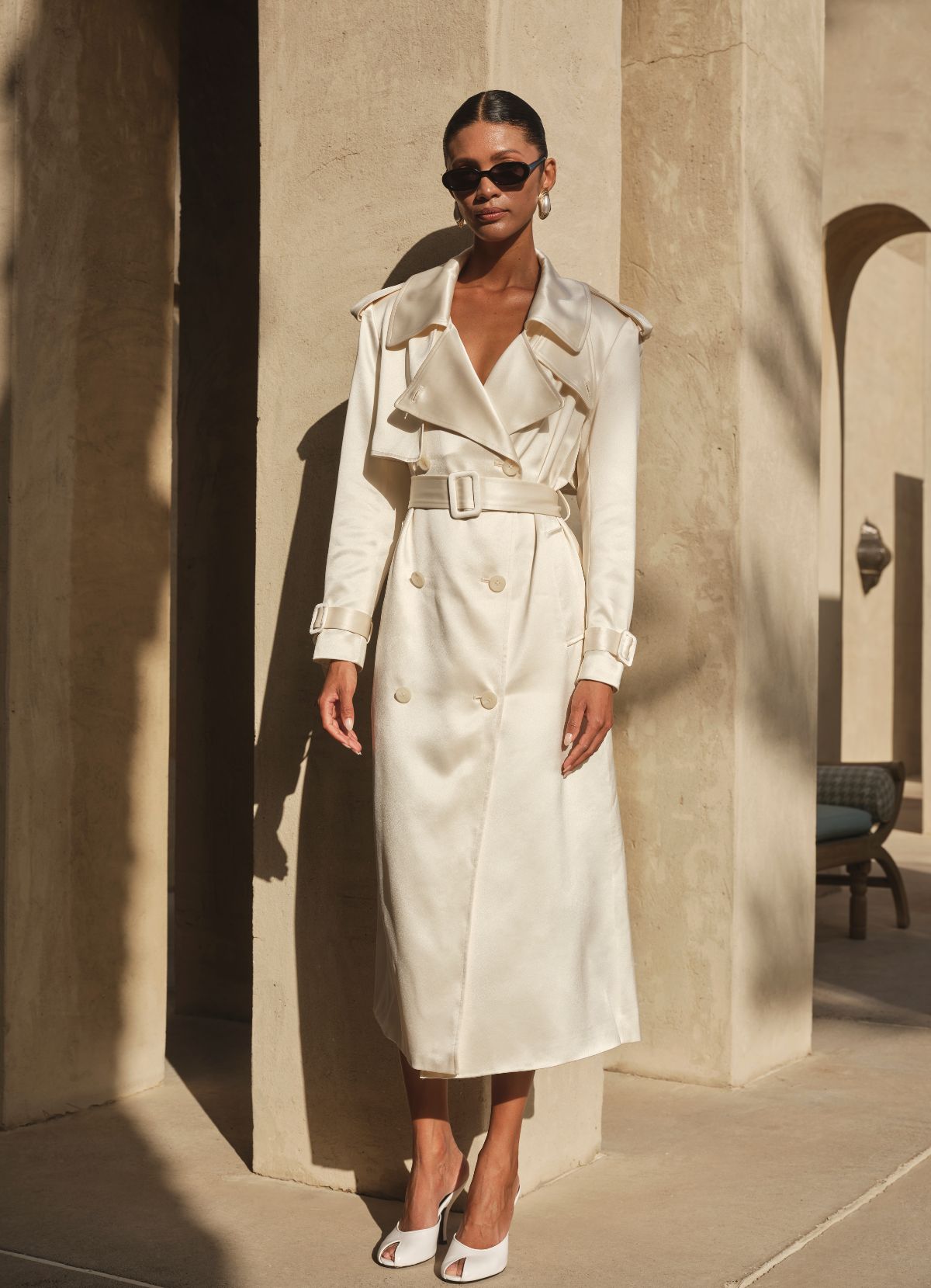 Ivory Satin Trench Coat