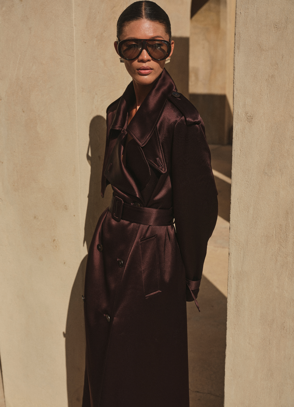 Chocolate Satin Trench Coat
