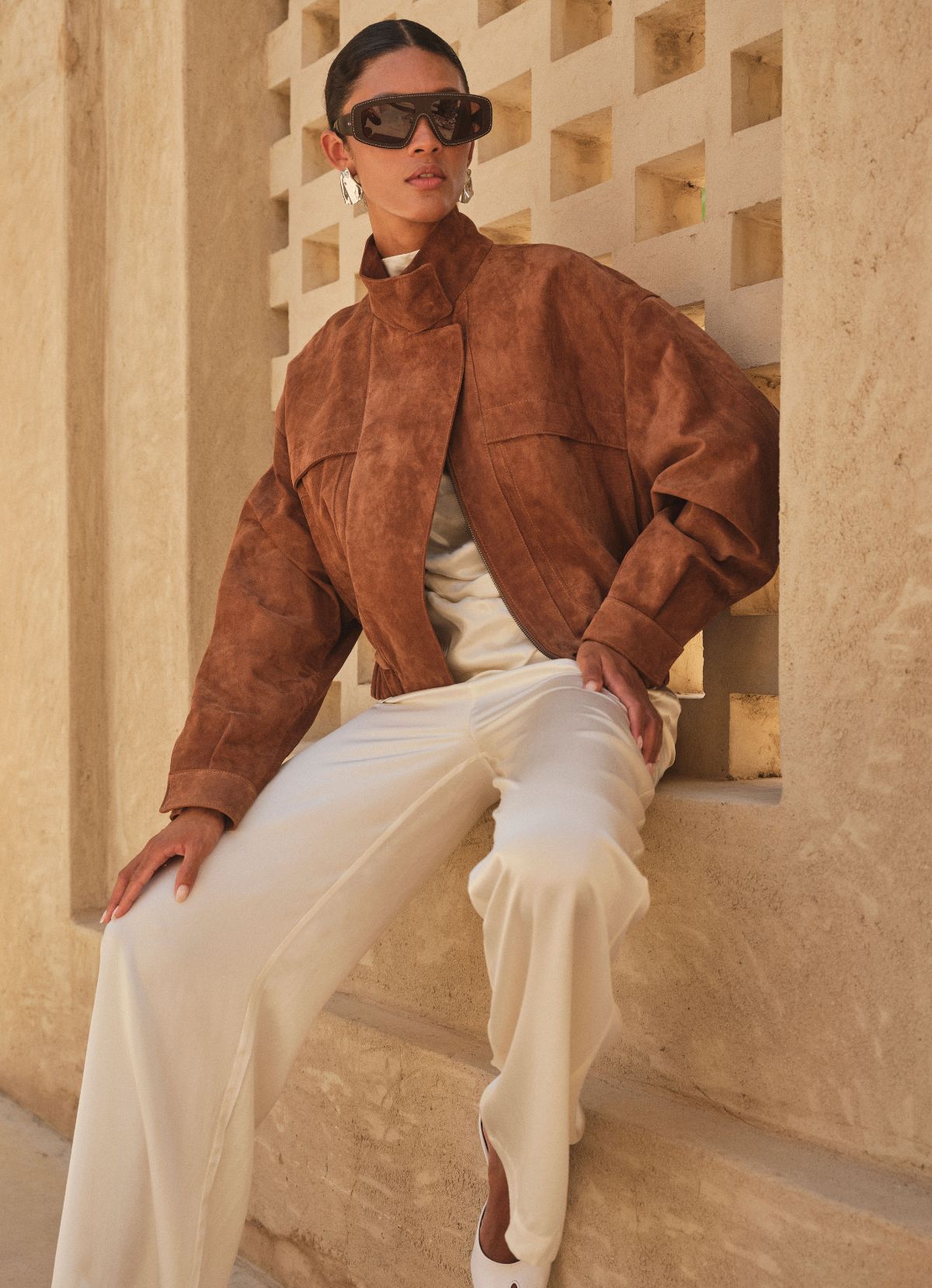 Mocha Suede Relaxed Bomber Jacket